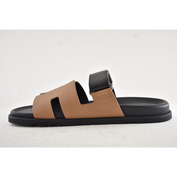 Hermes Chypre Sandal Mens Black Naturel Safari Leather H Logo Slide Flat 45 12 - Picture 9 of 13